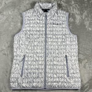 Eddie Bauer Down Vest Puffer Lightweight Quilted Gray White Womens Medium